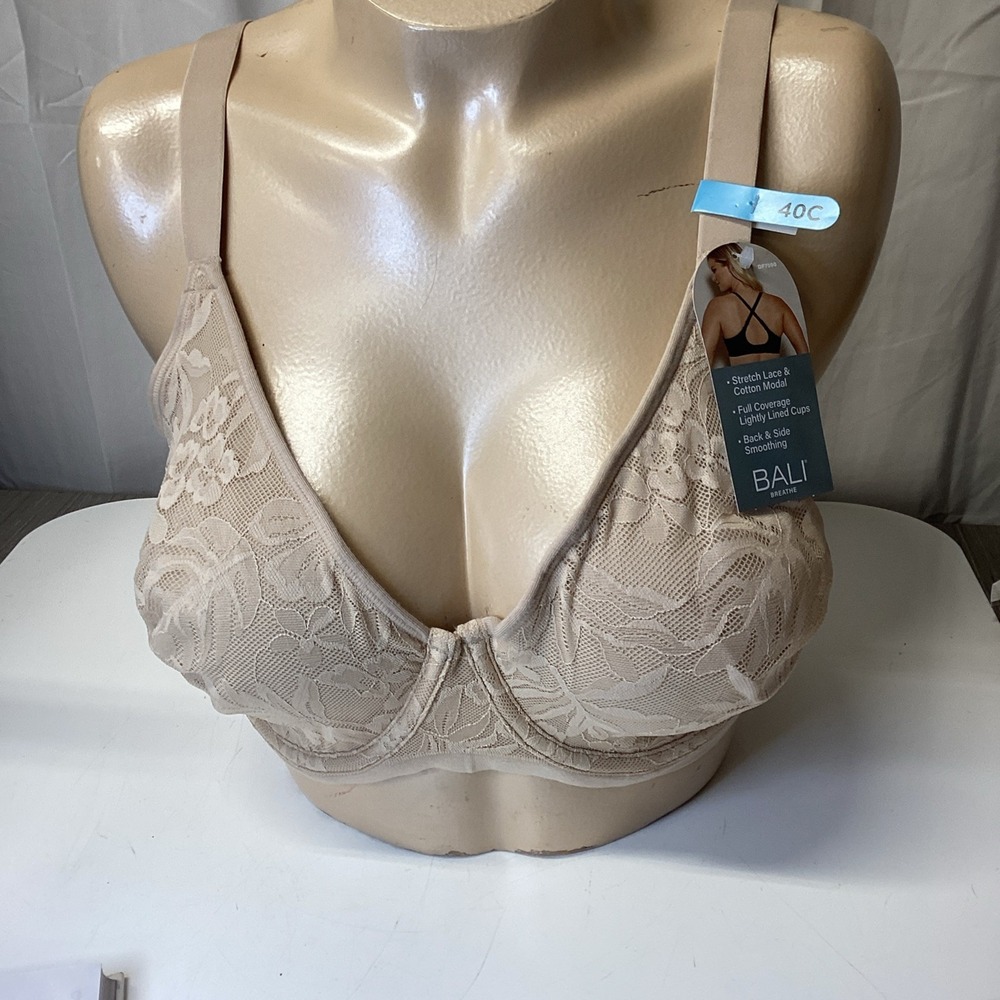 Bali Lace Underwire Breathable 2-Ply Modal Bra Almond Size 40C Style DF7590 Fa
